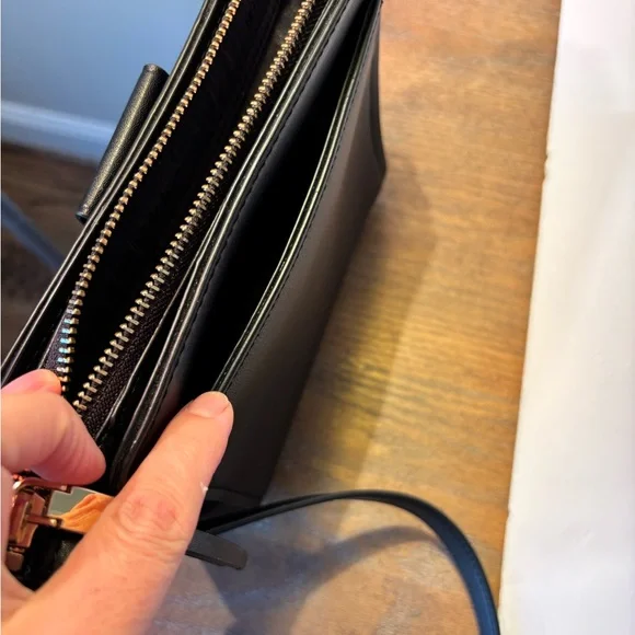 Calvin Klein Black Shoulder Bag Gold Hardware Lock Accent Adjustable Strap (A1) - Picture 6 of 10